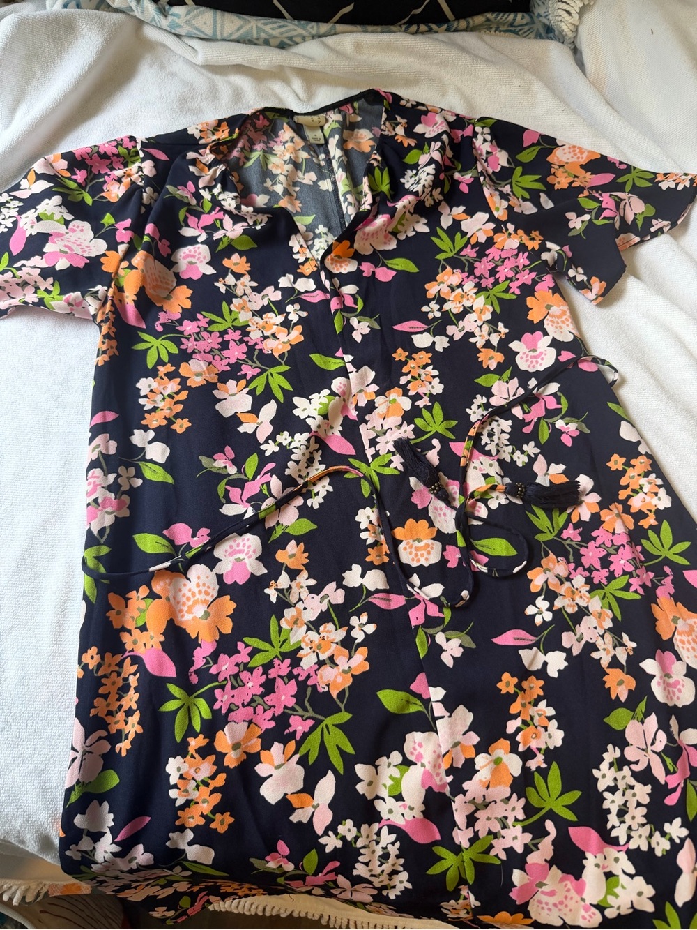 a new day Navy Floral Wrap Mini Dress - Pink, Orange & Green